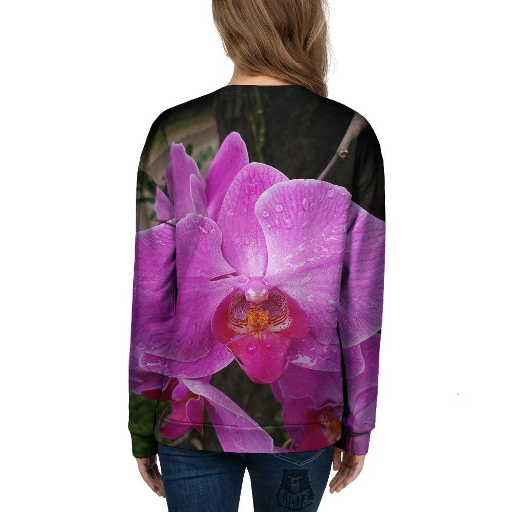 Orchid Flower Magenta Print Women's Sweatshirt-grizzshop