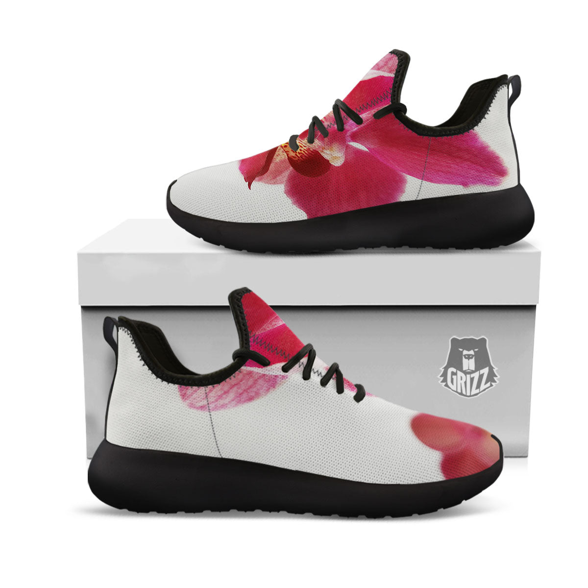 Orchid Flower Pink Print Black Athletic Shoes-grizzshop