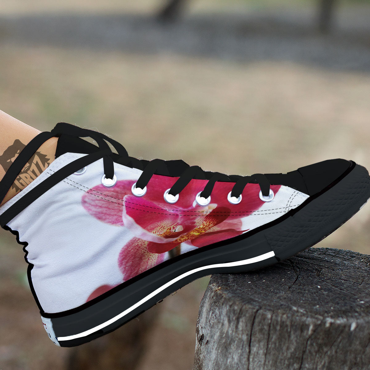Orchid Flower Pink Print Black High Top Shoes-grizzshop