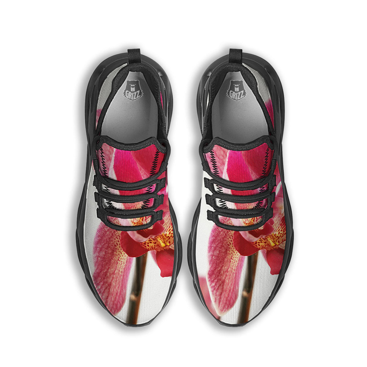 Orchid Flower Pink Print Black Running Shoes-grizzshop