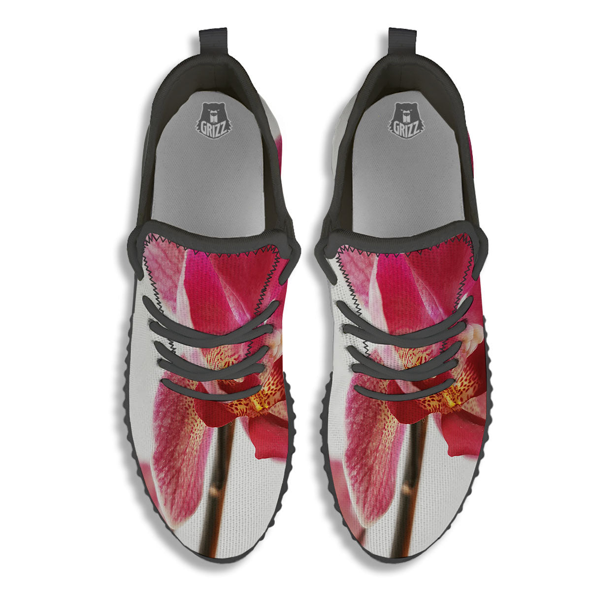 Orchid Flower Pink Print Black Walking Shoes-grizzshop
