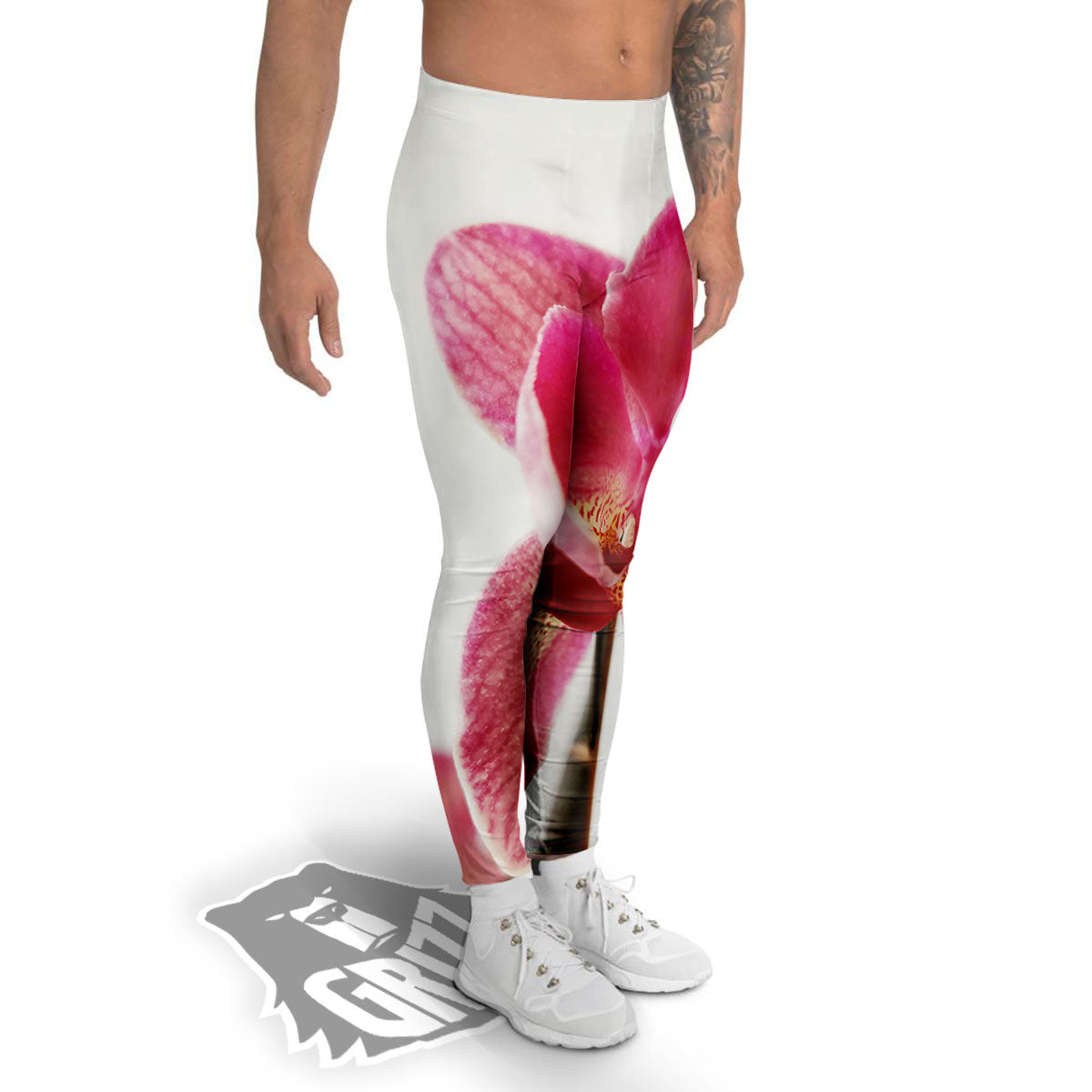 Orchid Flower Pink Print Men's Leggings-grizzshop