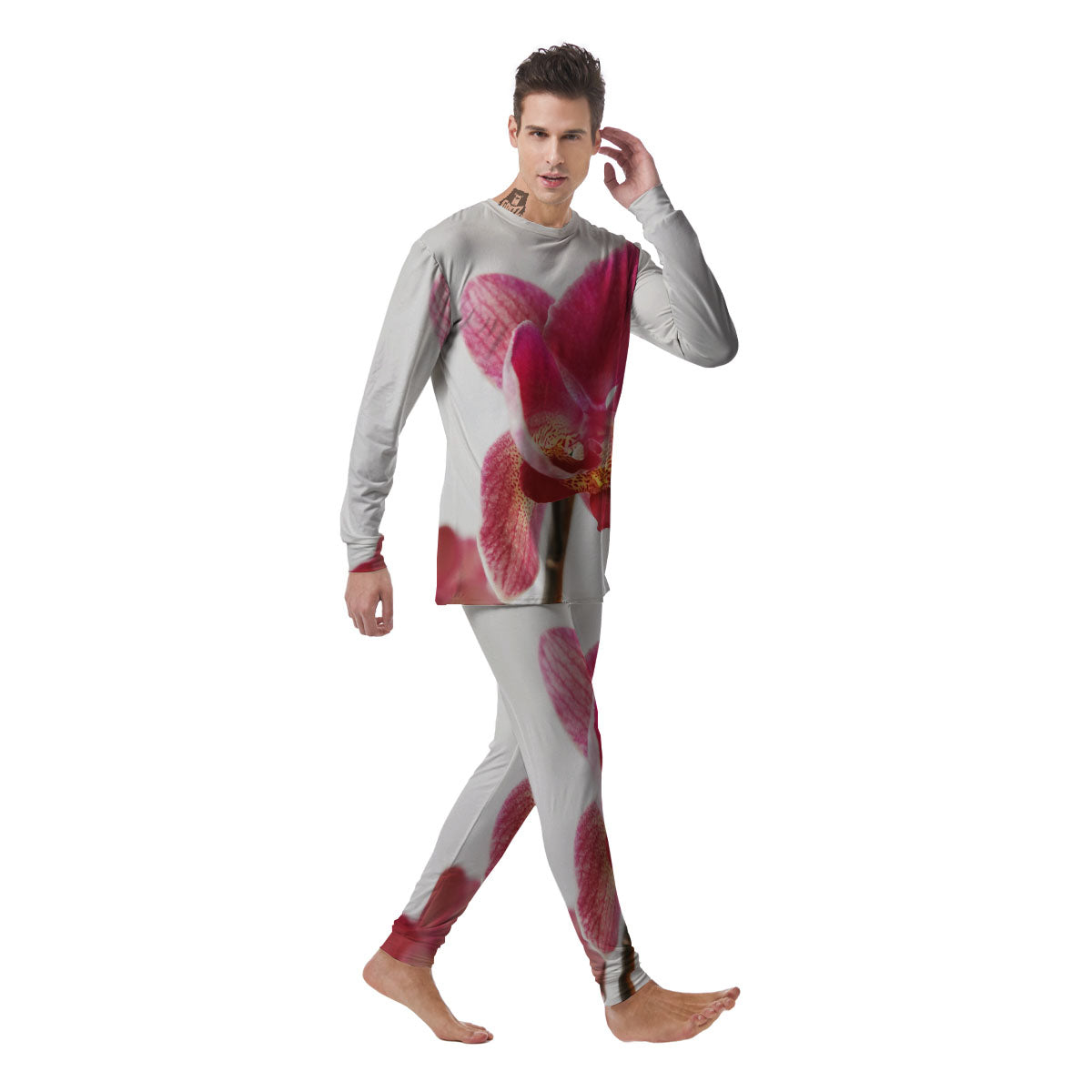Orchid Flower Pink Print Men's Pajamas-grizzshop