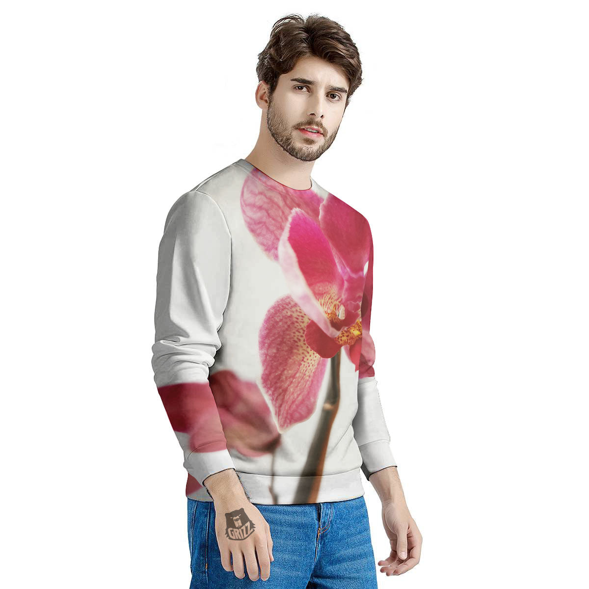 Orchid Flower Pink Print Men's Sweatshirt-grizzshop