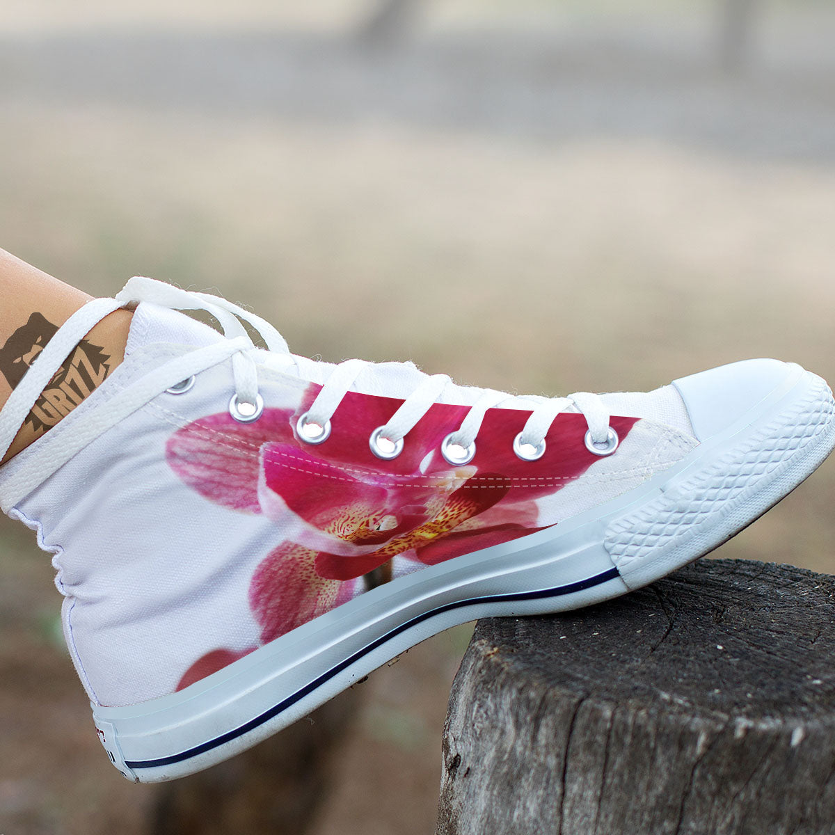 Orchid Flower Pink Print White High Top Shoes-grizzshop