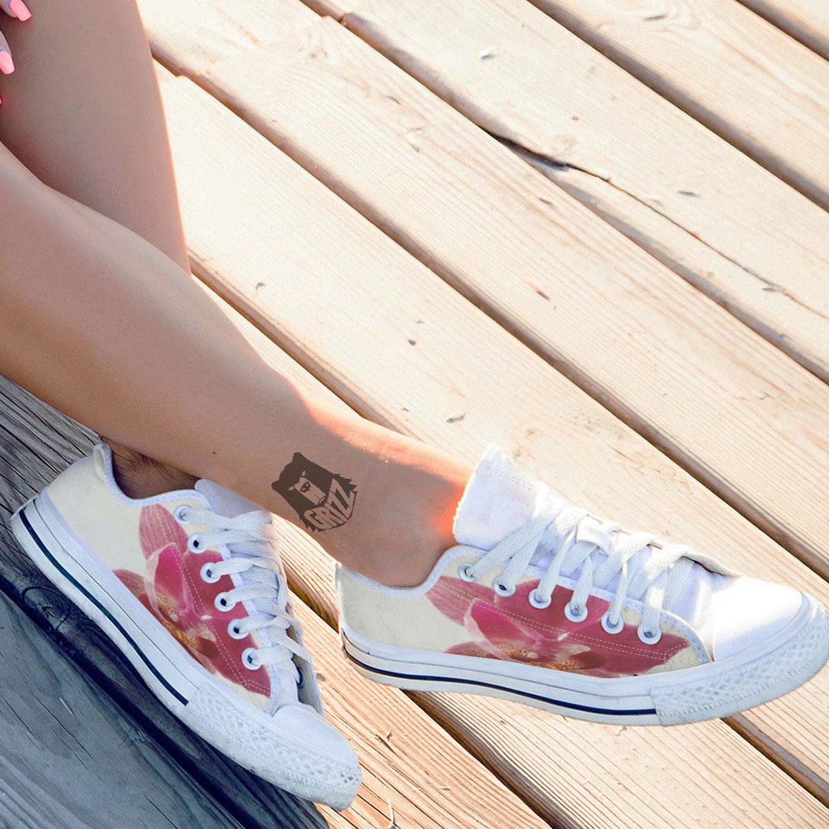 Orchid Flower Pink Print White Low Top Shoes-grizzshop