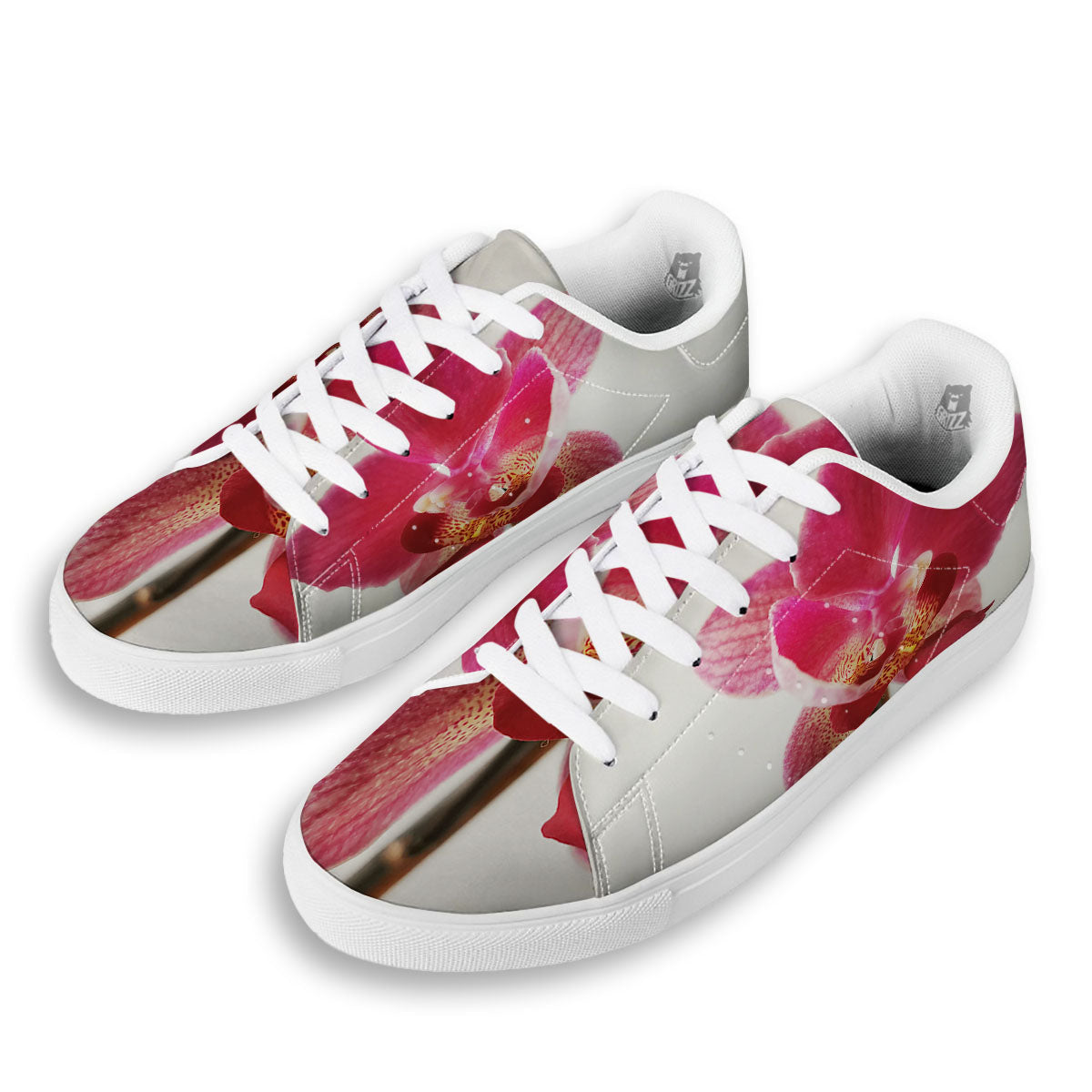 Orchid Flower Pink Print White Low Top Sneakers-grizzshop