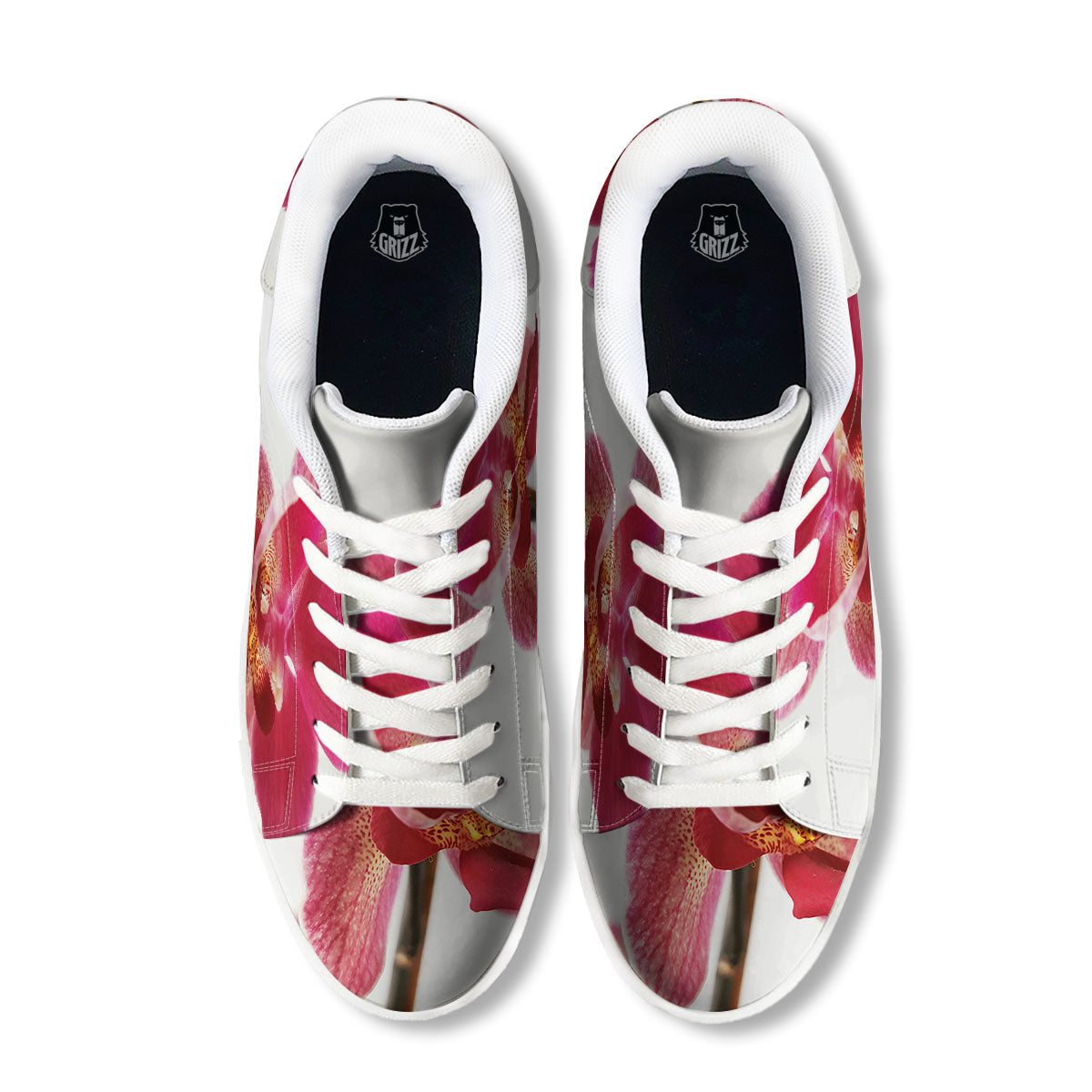 Orchid Flower Pink Print White Low Top Sneakers-grizzshop