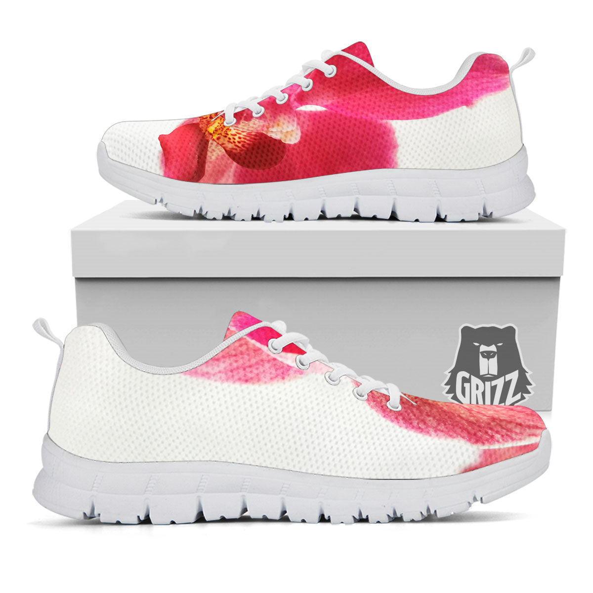 Orchid Flower Pink Print White Sneaker-grizzshop