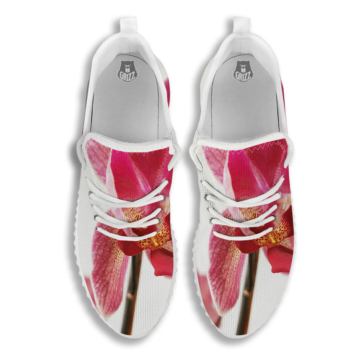 Orchid Flower Pink Print White Walking Shoes-grizzshop