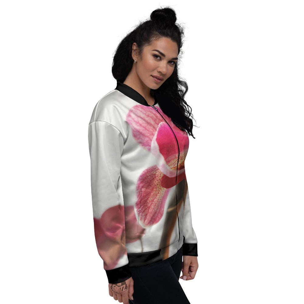 Orchid Flower Pink Print Women's Bomber Jacket-grizzshop