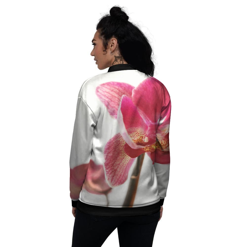 Orchid Flower Pink Print Women's Bomber Jacket-grizzshop