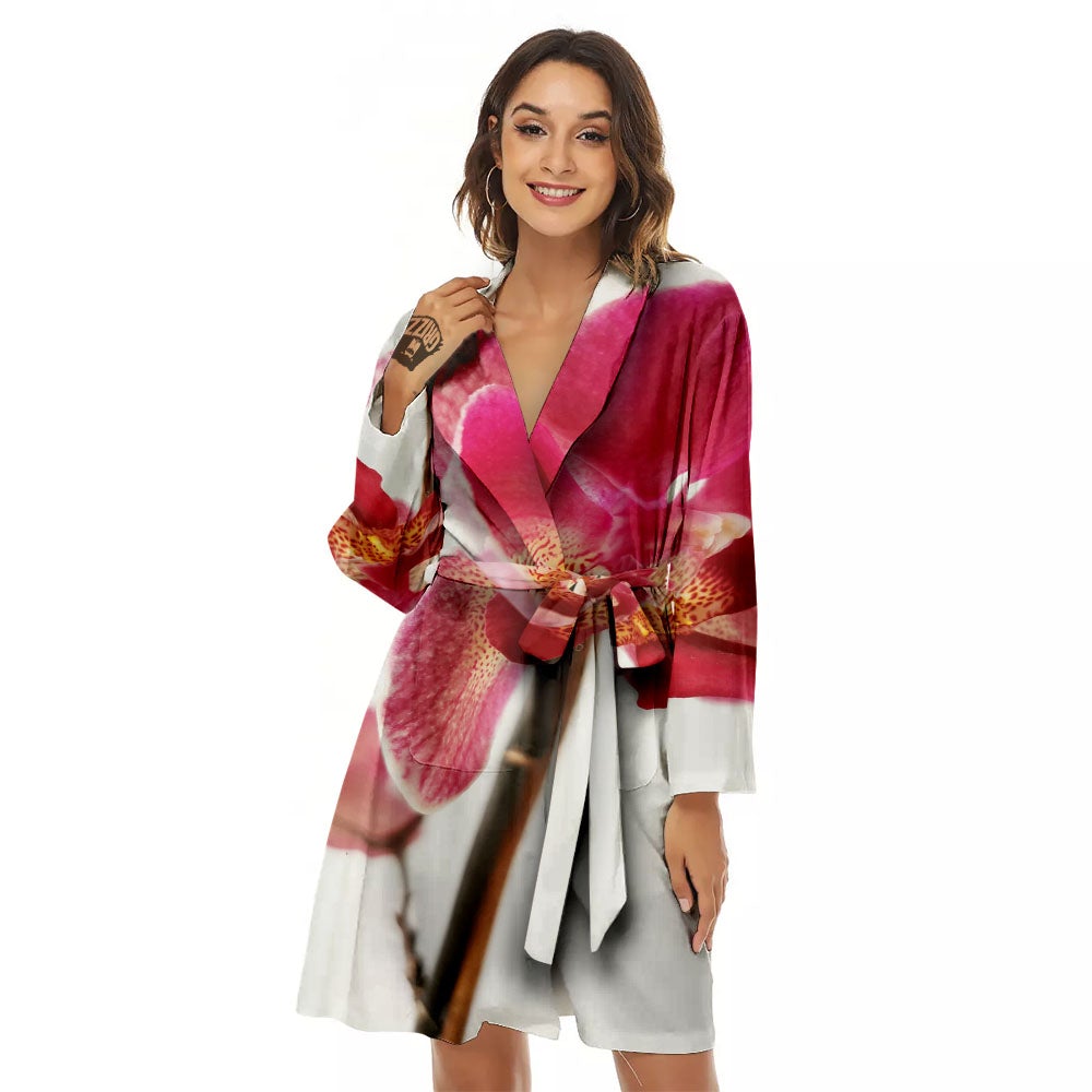 Orchid Flower Pink Print Women's Robe-grizzshop