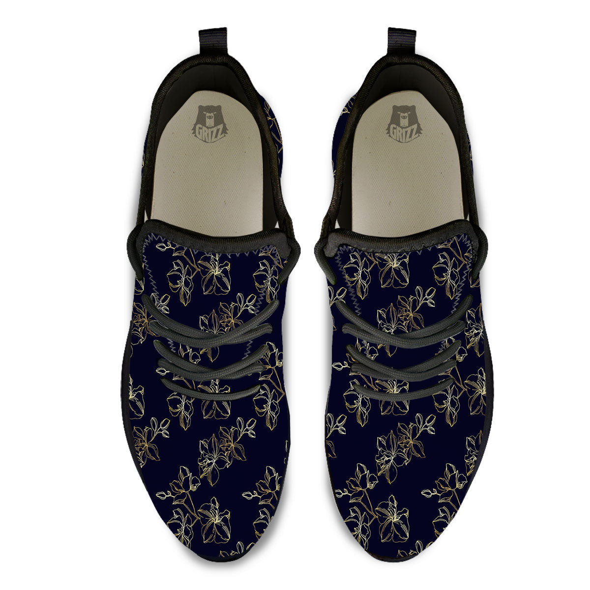 Orchid Golden Print Pattern Black Athletic Shoes-grizzshop