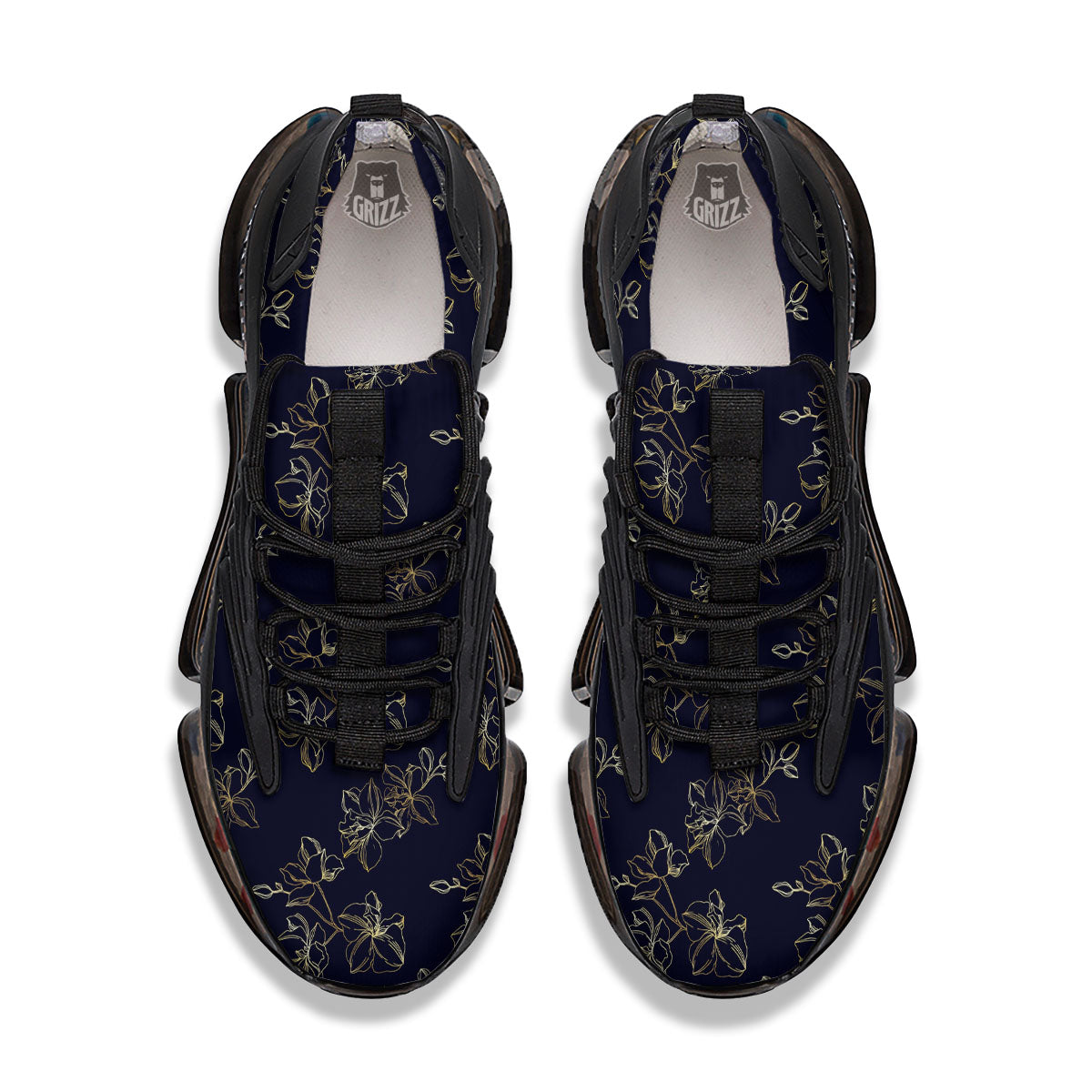 Orchid Golden Print Pattern Black Gym Shoes-grizzshop