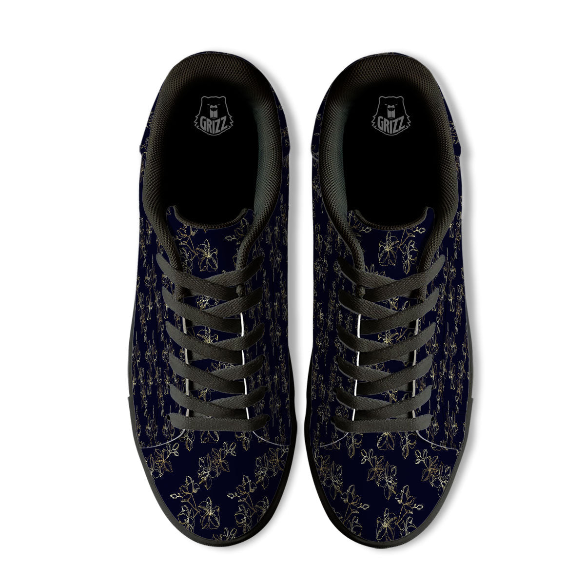 Orchid Golden Print Pattern Black Low Top Sneakers-grizzshop
