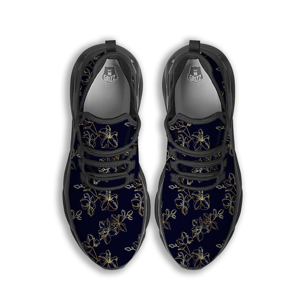 Orchid Golden Print Pattern Black Running Shoes-grizzshop