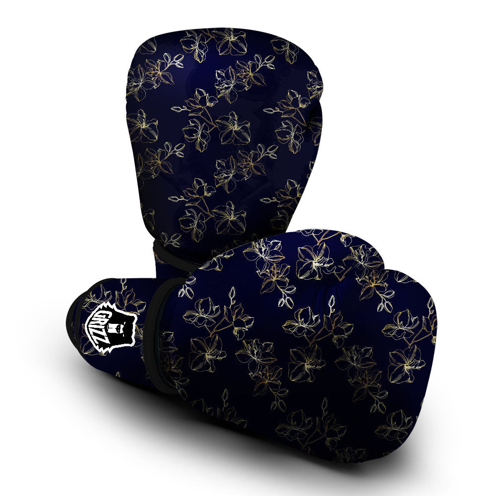 Orchid Golden Print Pattern Boxing Gloves-grizzshop