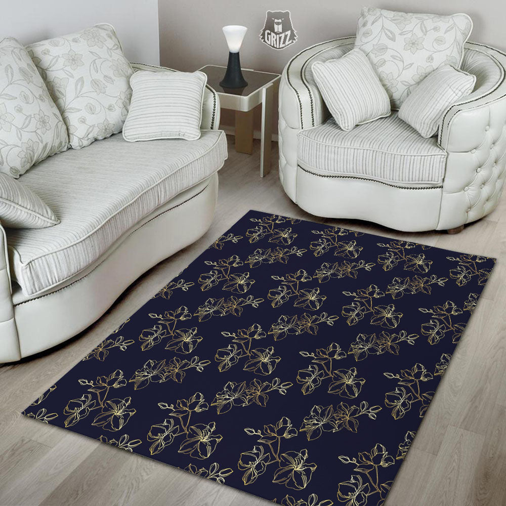 Orchid Golden Print Pattern Floor Mat-grizzshop
