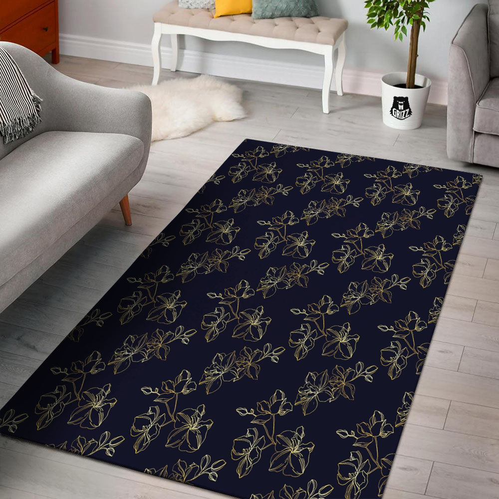 Orchid Golden Print Pattern Floor Mat-grizzshop