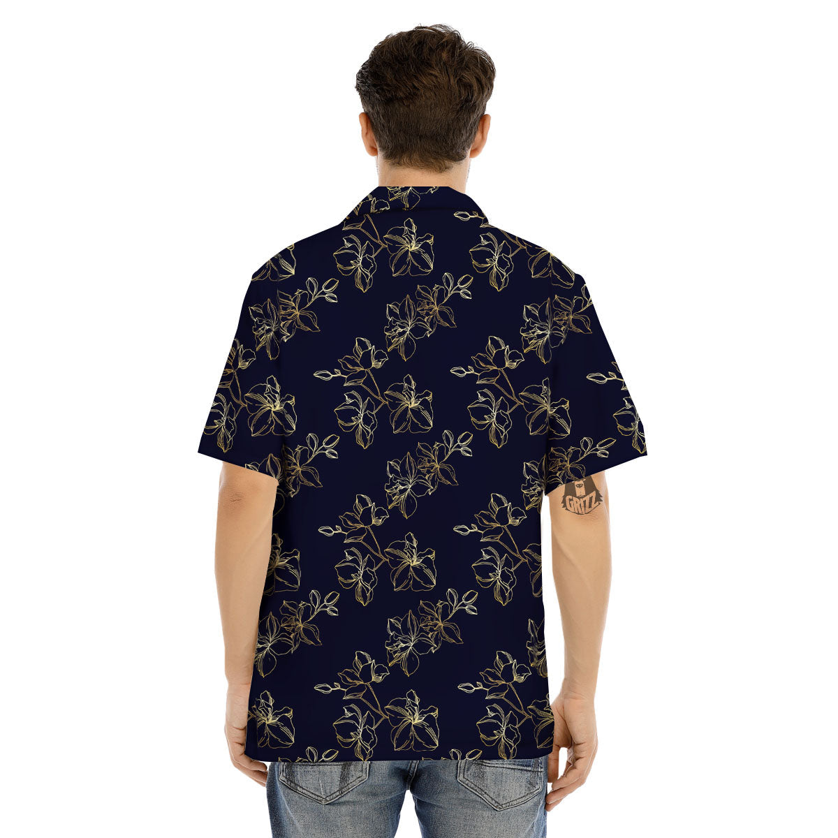Orchid Golden Print Pattern Men's Hawaiian Shirt-grizzshop