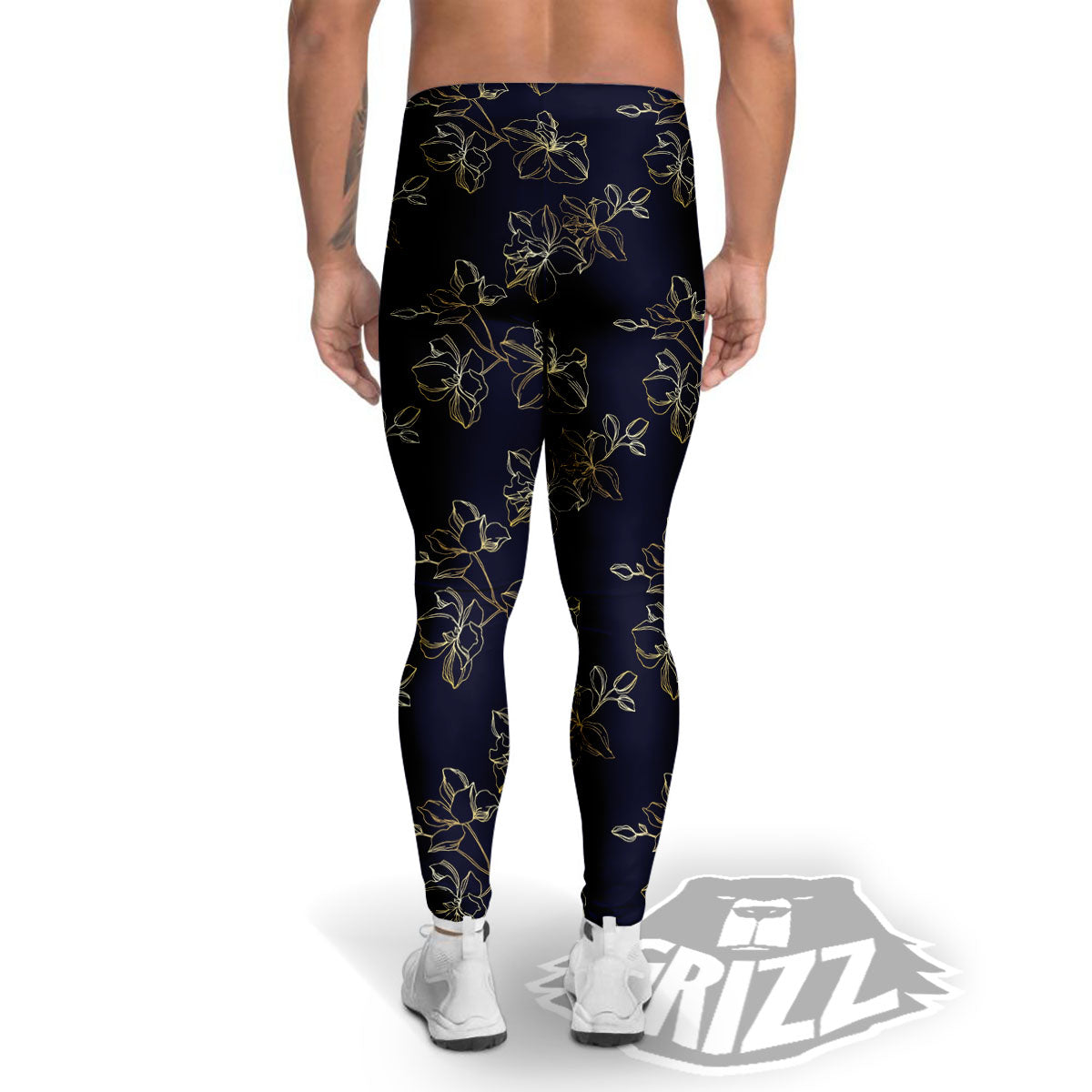 Orchid Golden Print Pattern Men's Leggings-grizzshop