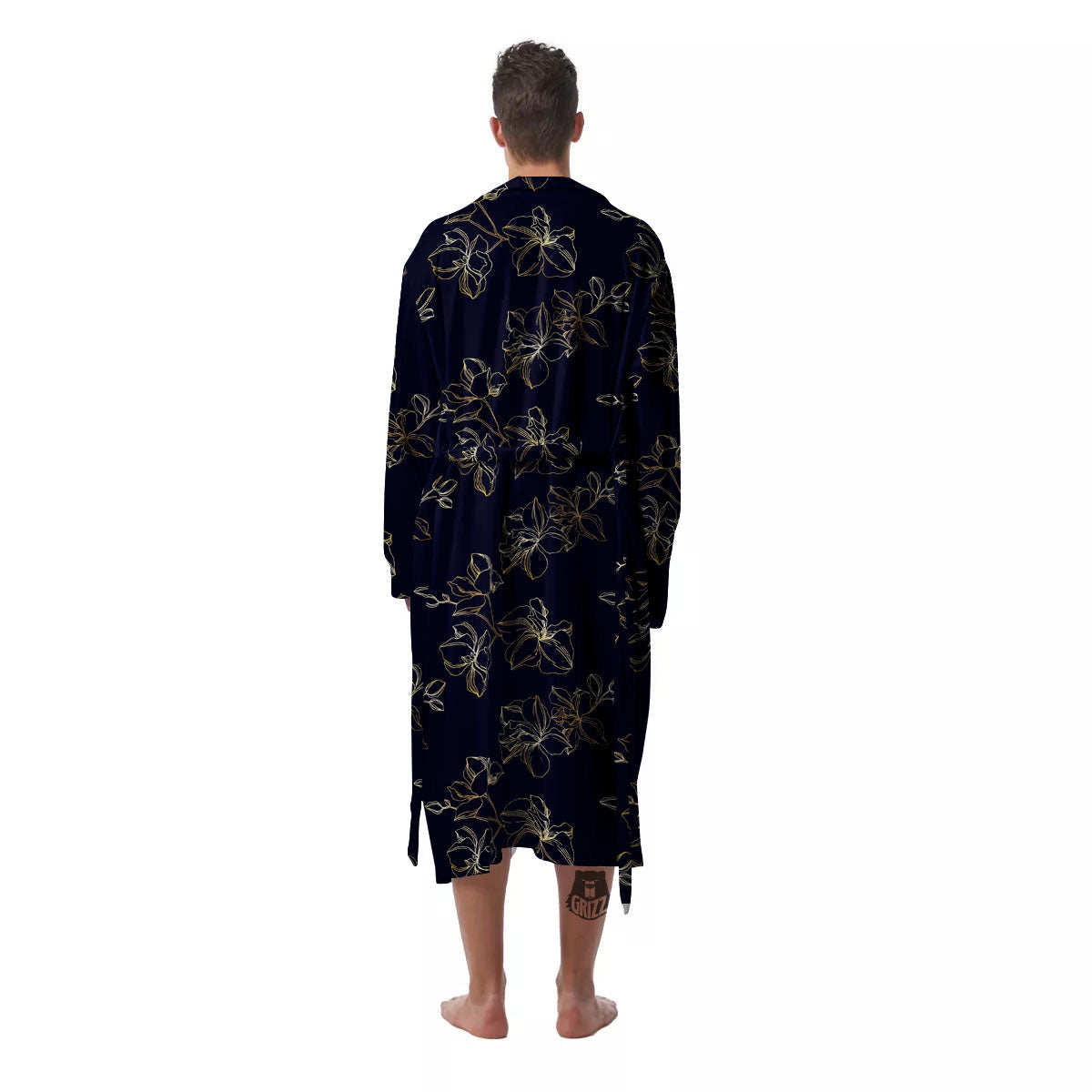Orchid Golden Print Pattern Men's Robe-grizzshop