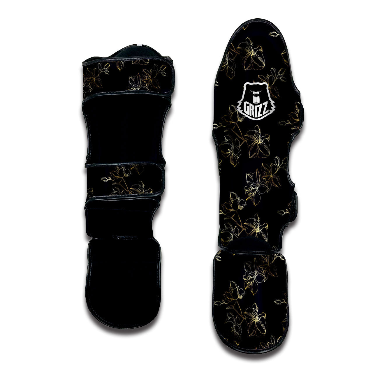 Orchid Golden Print Pattern Muay Thai Shin Guards-grizzshop