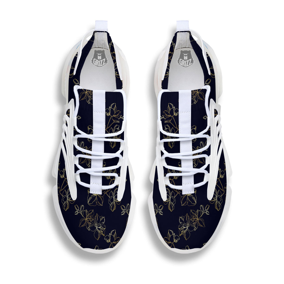 Orchid Golden Print Pattern White Gym Shoes-grizzshop