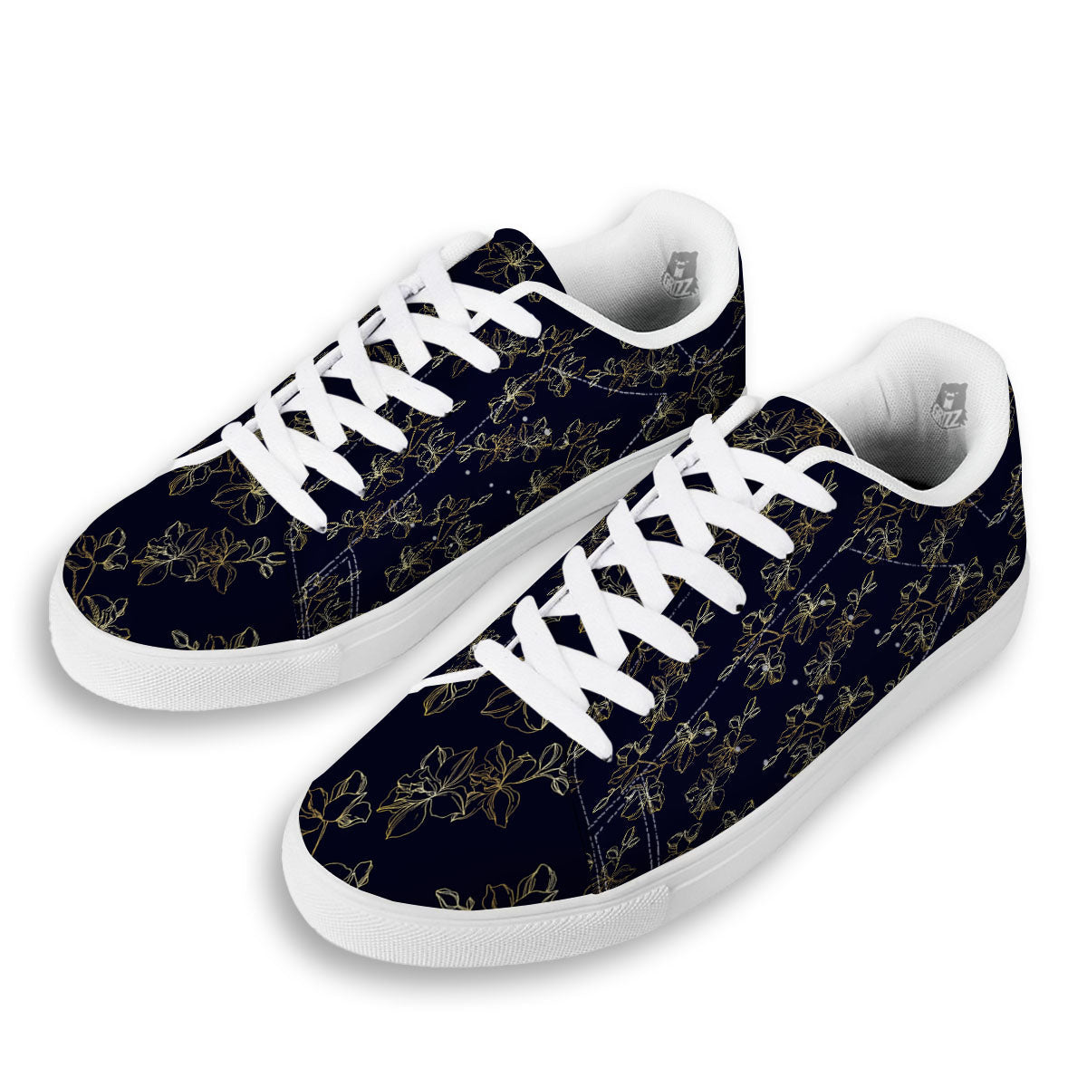 Orchid Golden Print Pattern White Low Top Sneakers-grizzshop