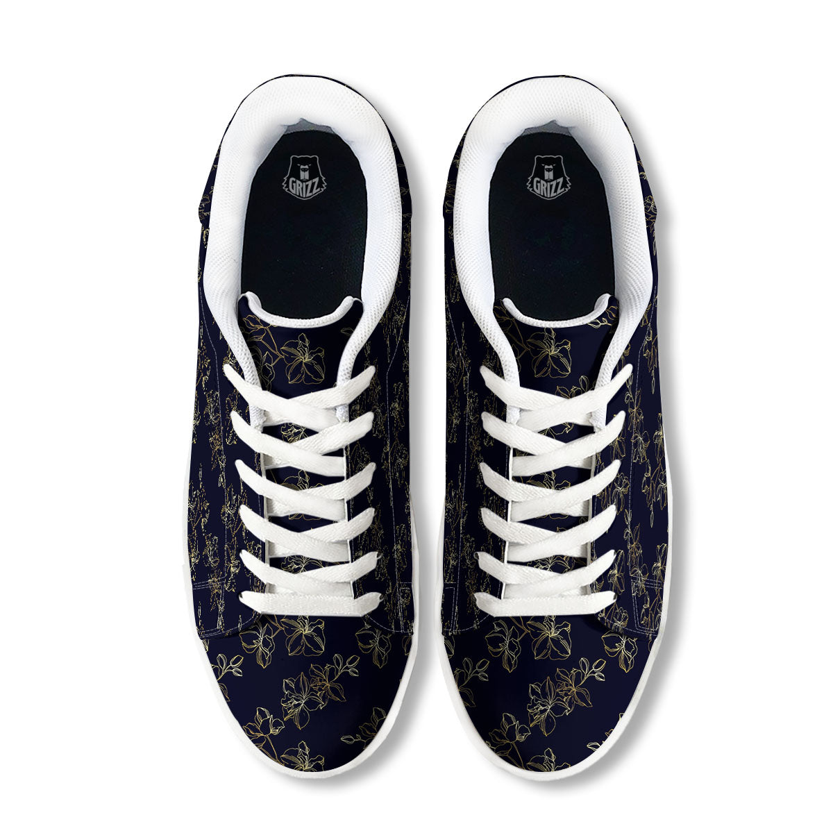 Orchid Golden Print Pattern White Low Top Sneakers-grizzshop