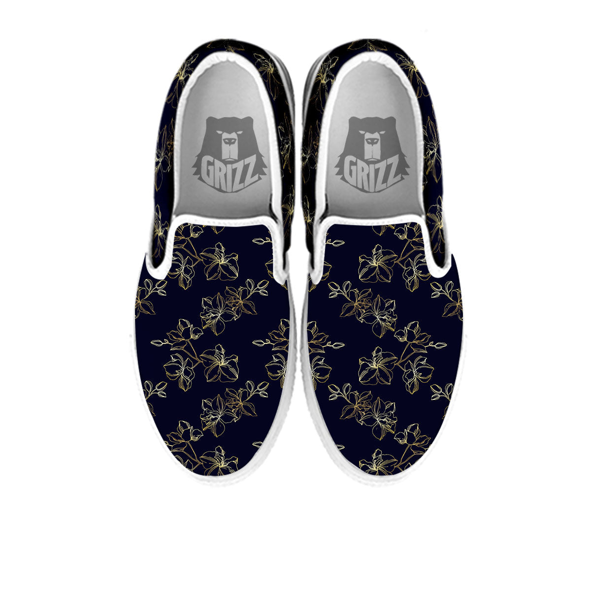 Orchid Golden Print Pattern White Slip On Shoes-grizzshop