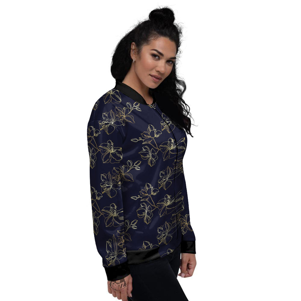 Orchid Golden Print Pattern Women's Bomber Jacket-grizzshop
