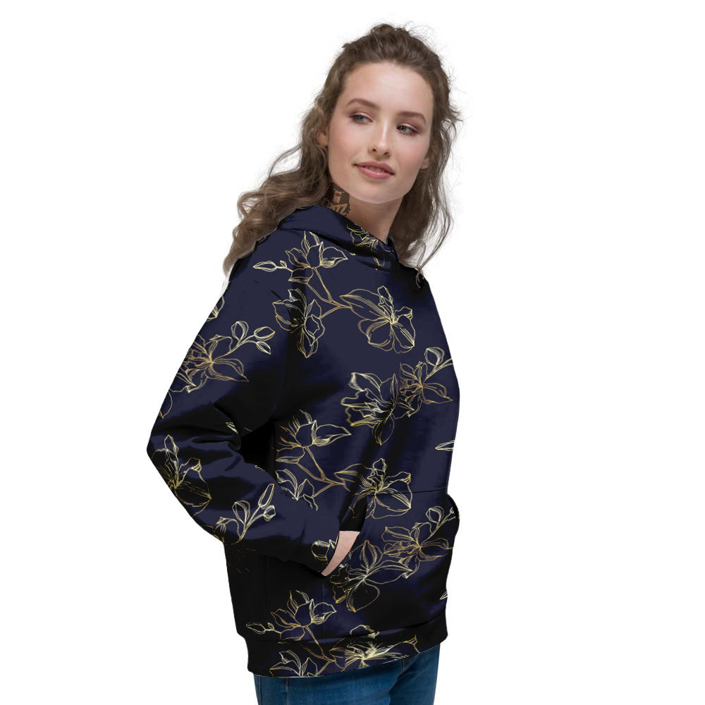 Orchid Golden Print Pattern Women's Hoodie-grizzshop