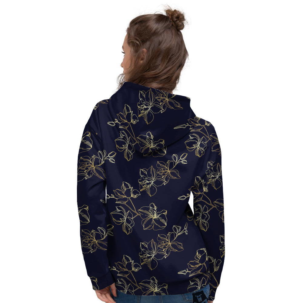 Orchid Golden Print Pattern Women's Hoodie-grizzshop