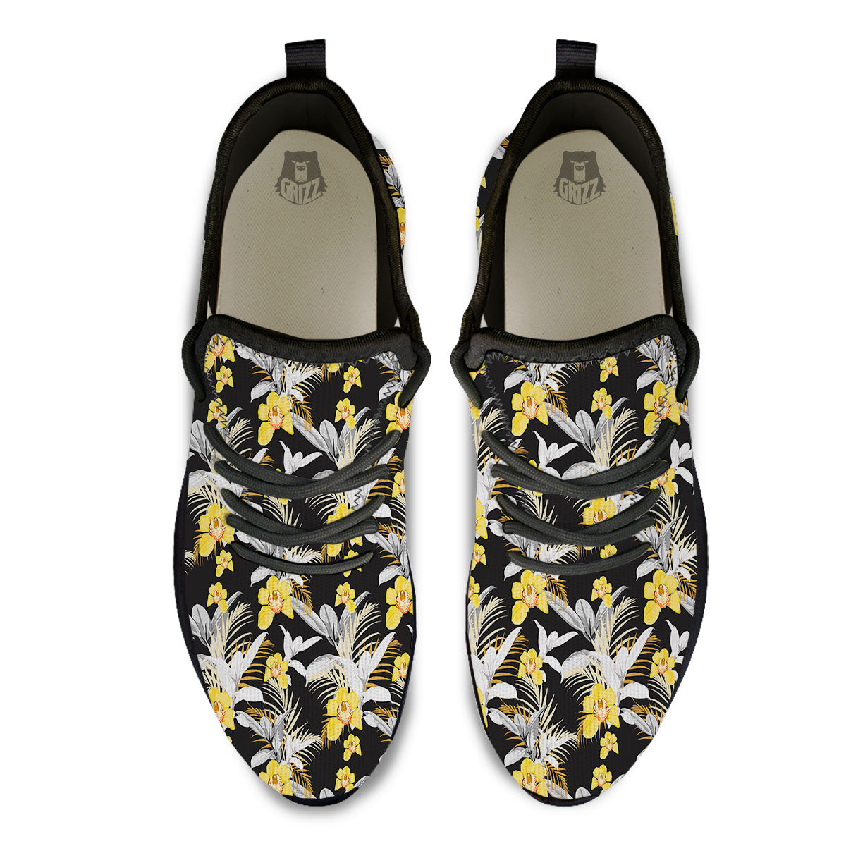 Orchid Yellow Print Pattern Black Athletic Shoes-grizzshop