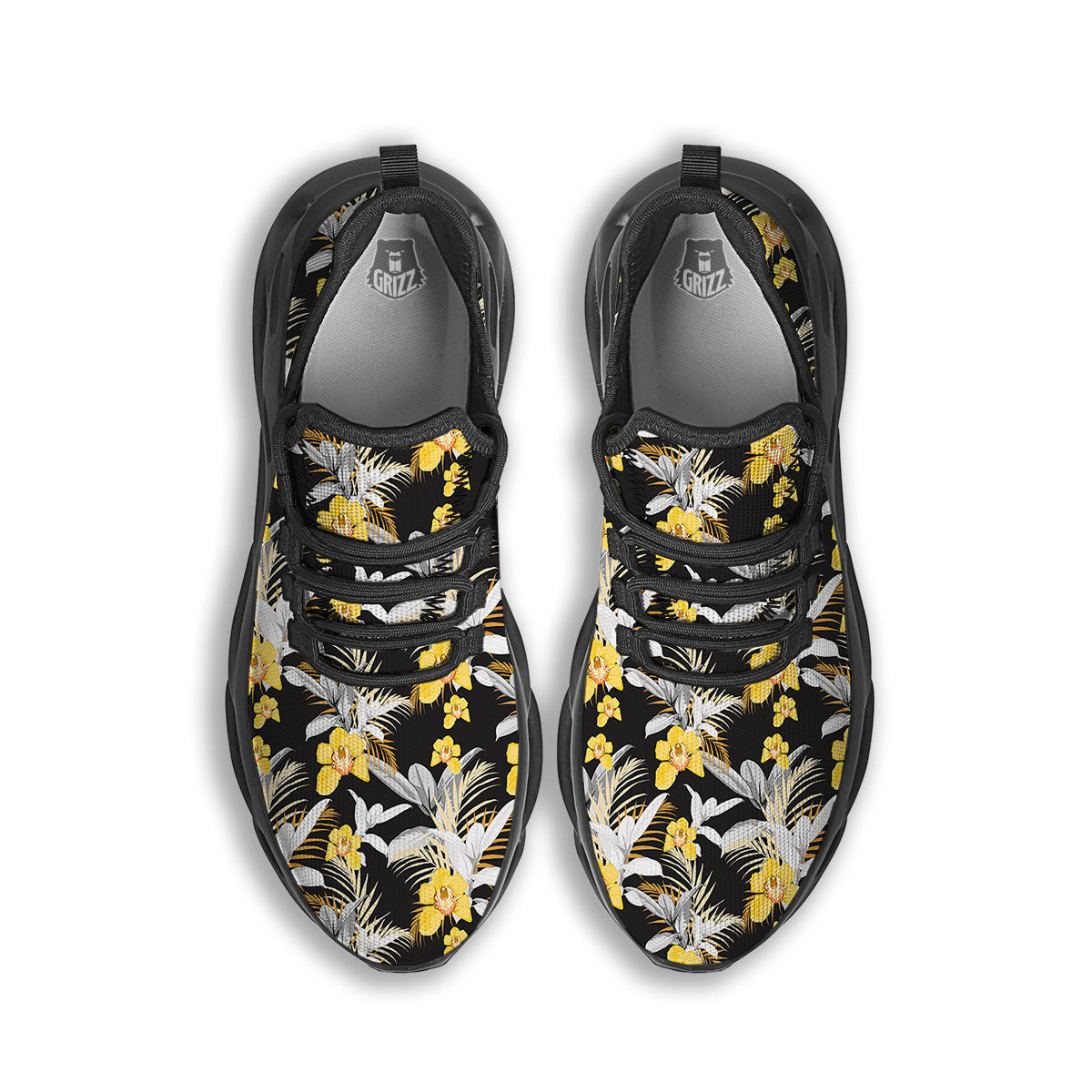 Orchid Yellow Print Pattern Black Running Shoes-grizzshop