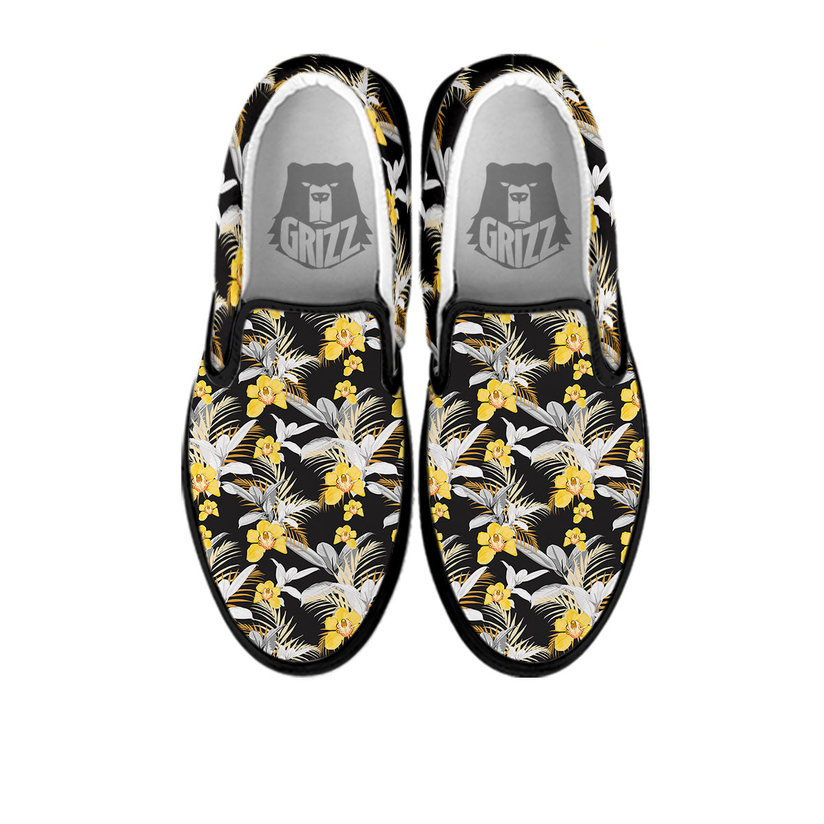 Orchid Yellow Print Pattern Black Slip On Shoes-grizzshop