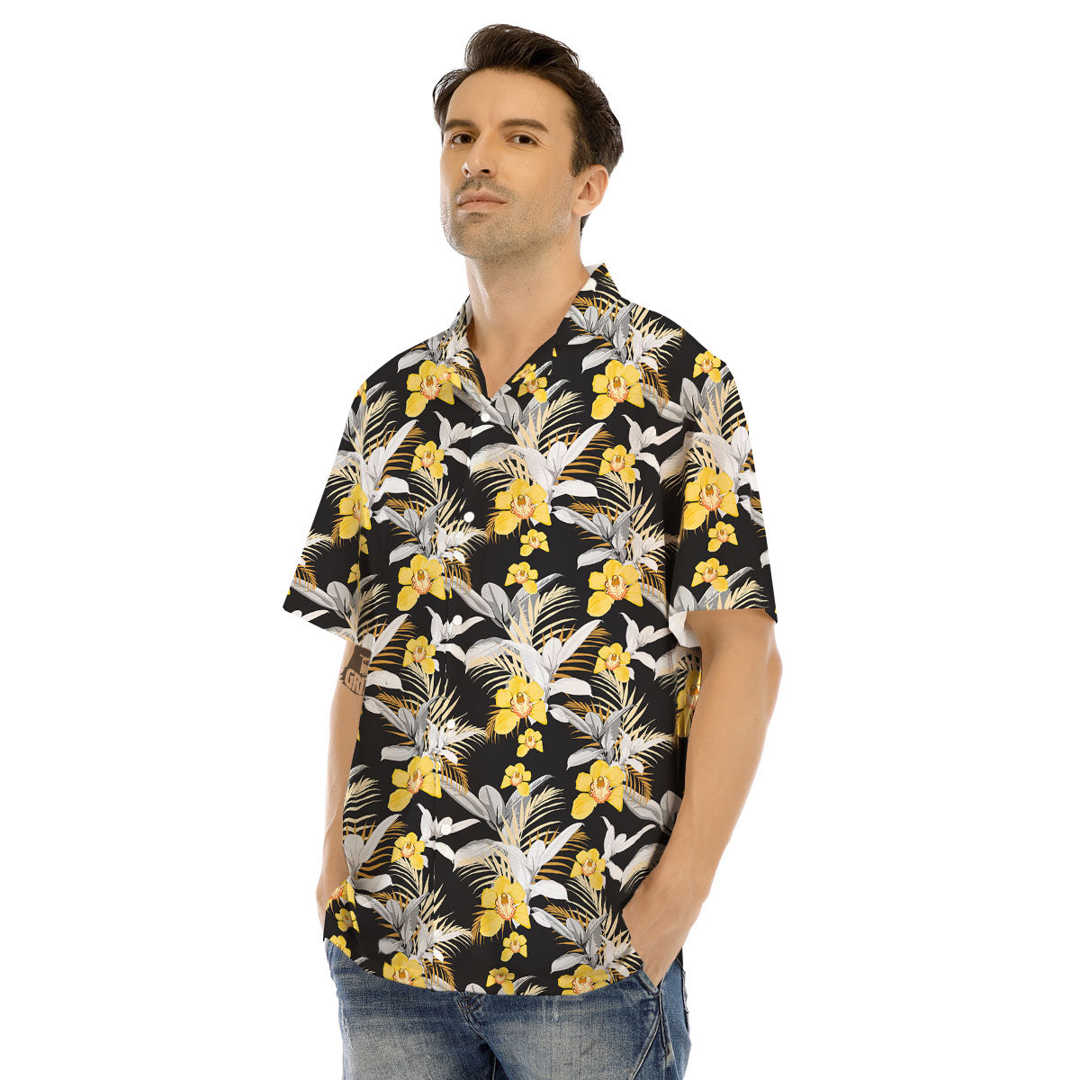 Orchid Yellow Print Pattern Men's Hawaiian Shirt-grizzshop
