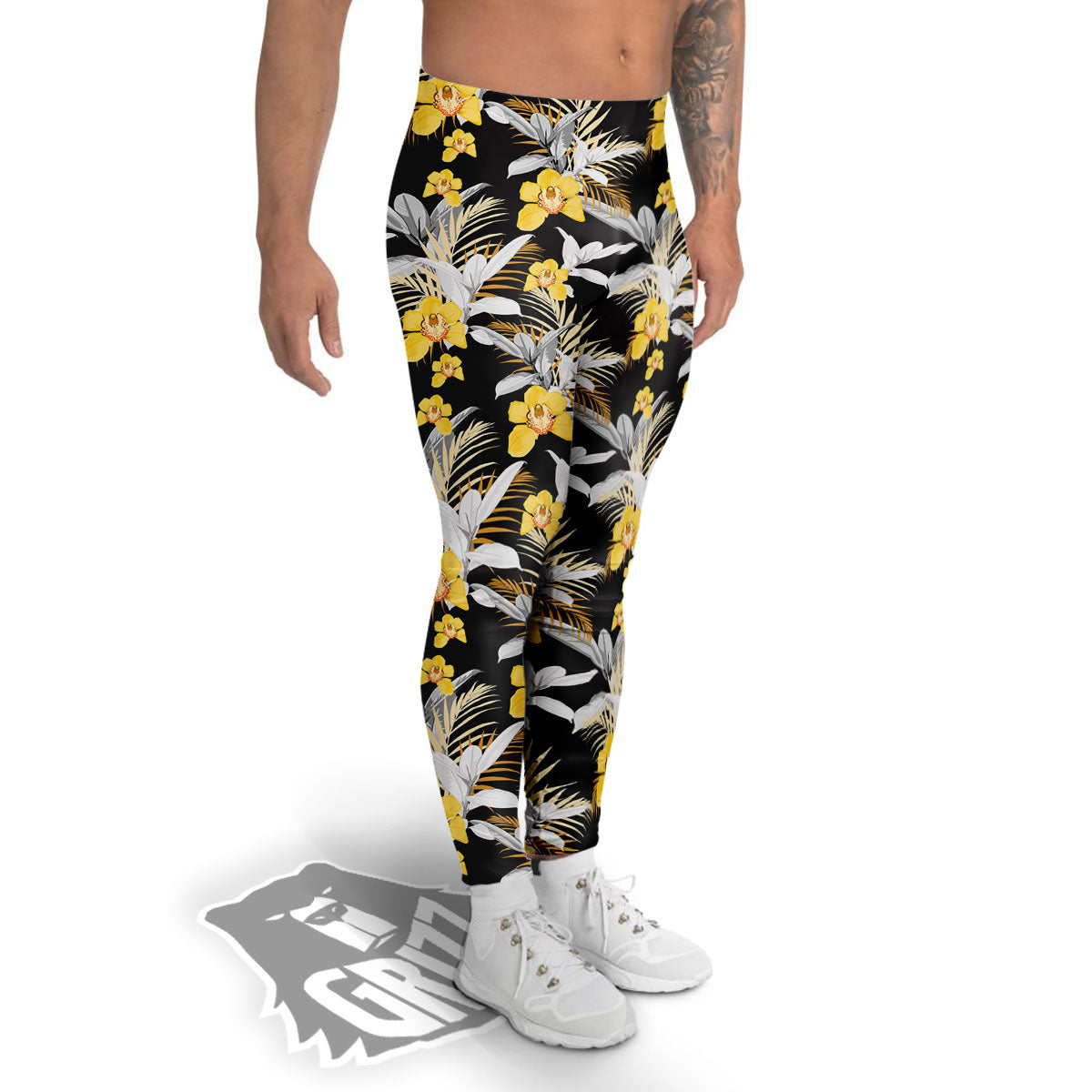 Orchid Yellow Print Pattern Men's Leggings-grizzshop