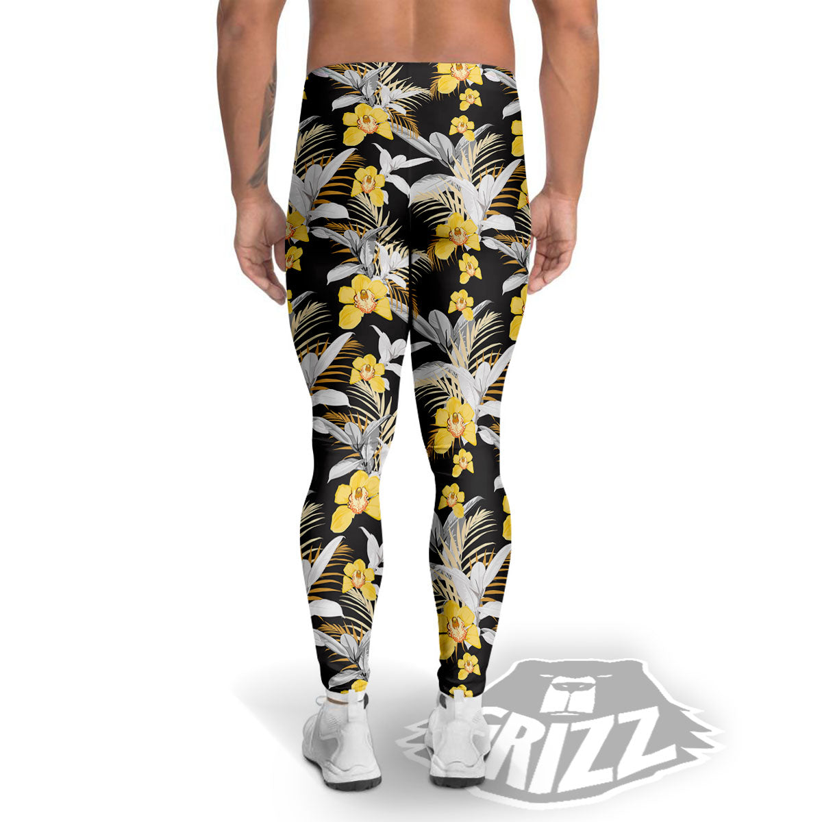 Orchid Yellow Print Pattern Men's Leggings-grizzshop