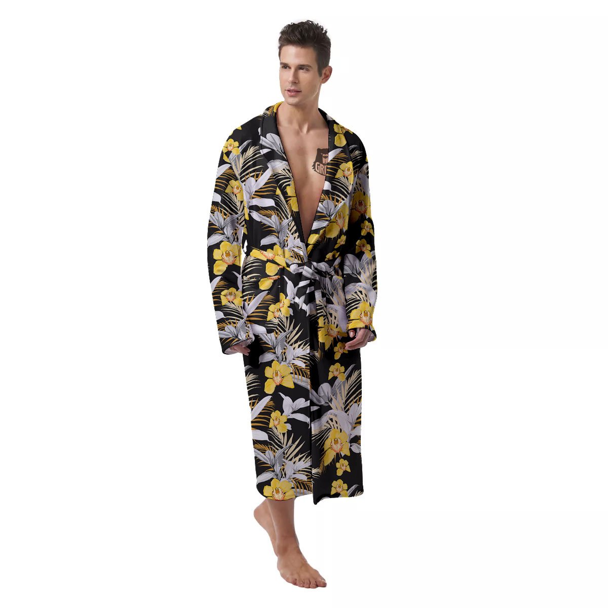Orchid Yellow Print Pattern Men's Robe-grizzshop