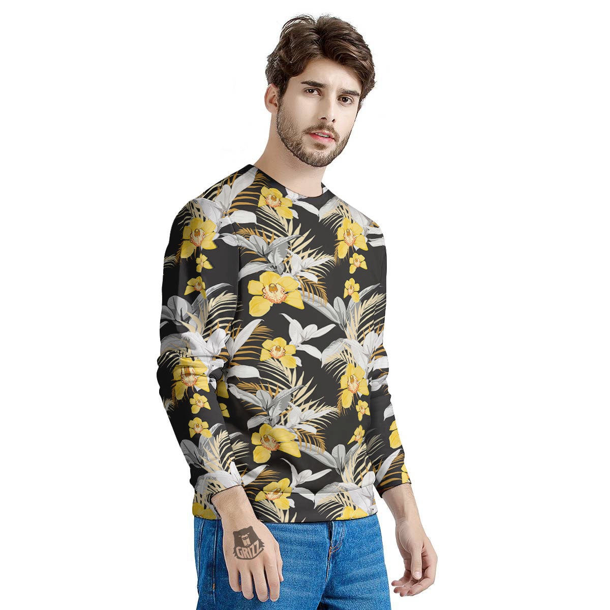 Orchid Yellow Print Pattern Men's Sweatshirt-grizzshop