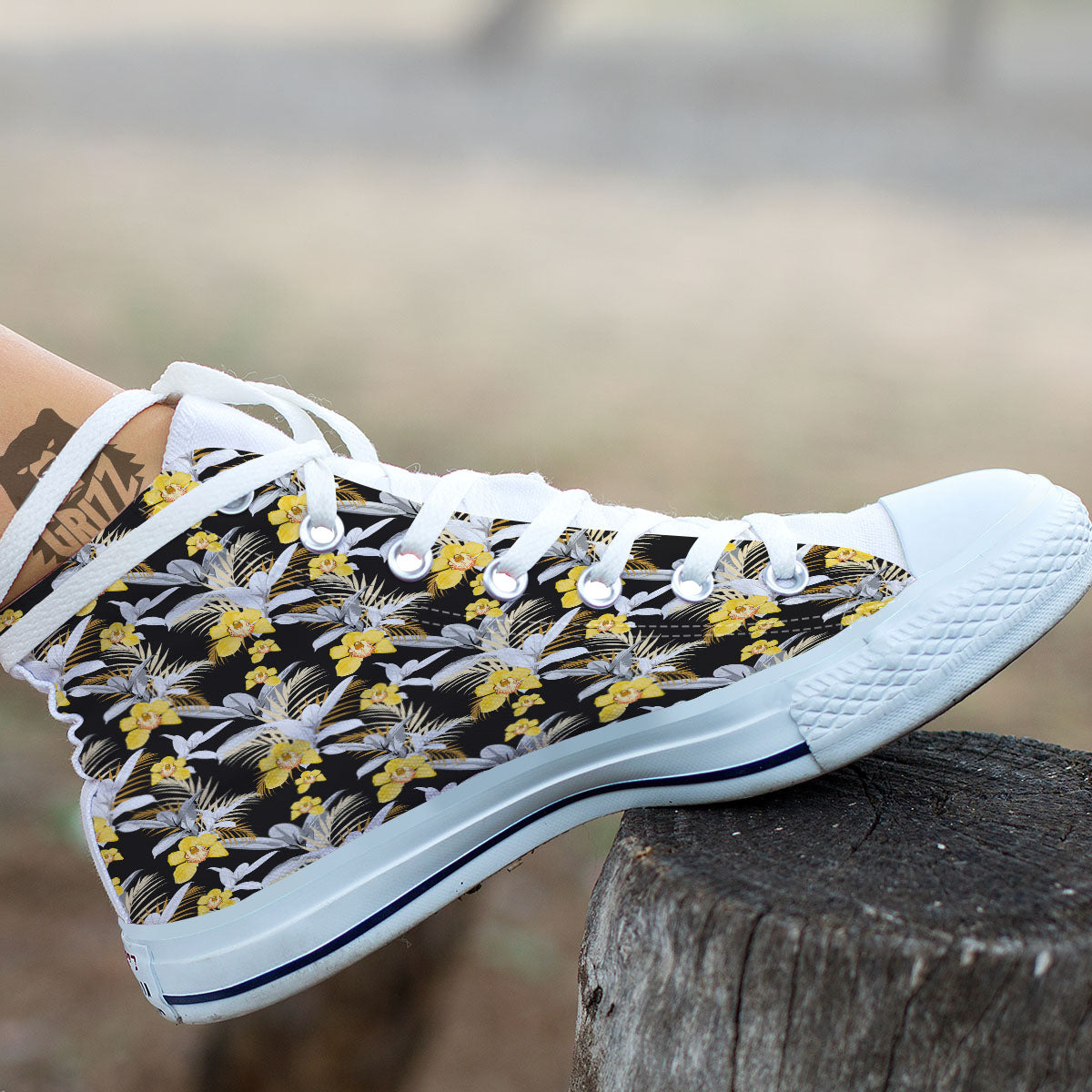Orchid Yellow Print Pattern White High Top Shoes-grizzshop