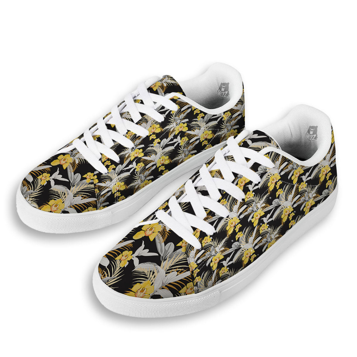 Orchid Yellow Print Pattern White Low Top Sneakers-grizzshop