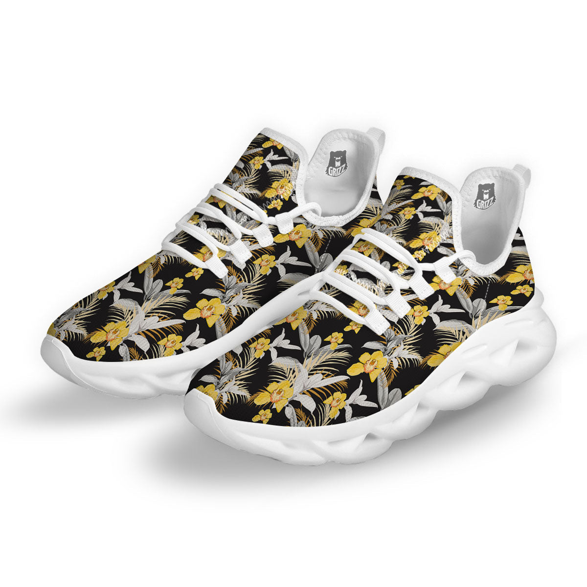 Orchid Yellow Print Pattern White Running Shoes-grizzshop
