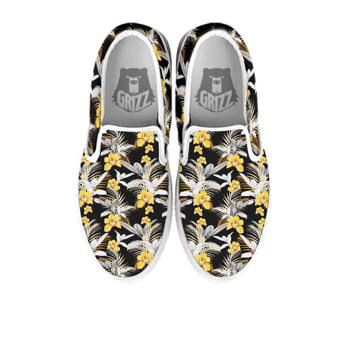 Orchid Yellow Print Pattern White Slip On Shoes-grizzshop