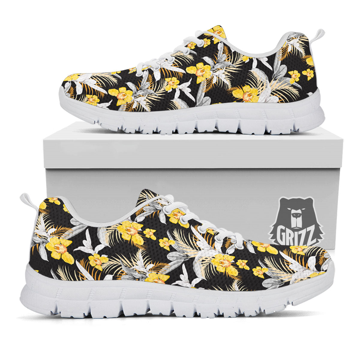 Orchid Yellow Print Pattern White Sneaker-grizzshop