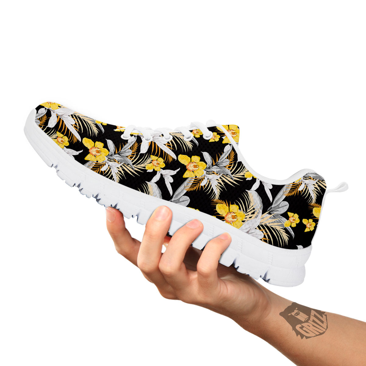 Orchid Yellow Print Pattern White Sneaker-grizzshop