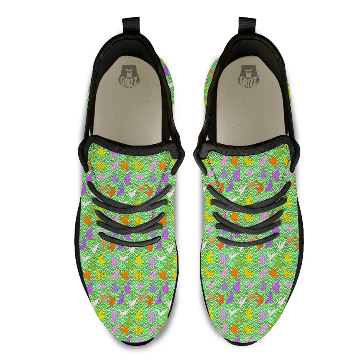 Origami Bird Colorful Print Pattern Black Athletic Shoes-grizzshop